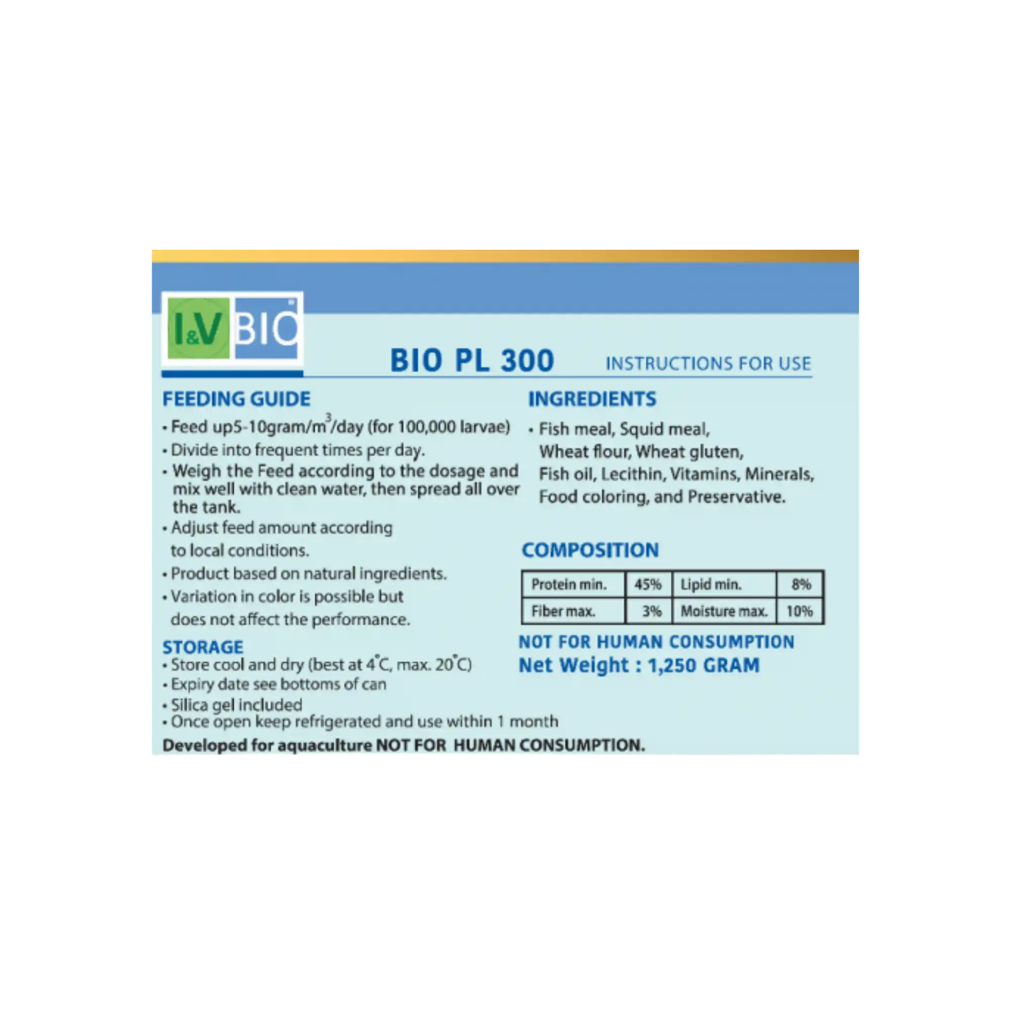 Pakan Benur Udang PL 300 I & V - 1.250 g - 2